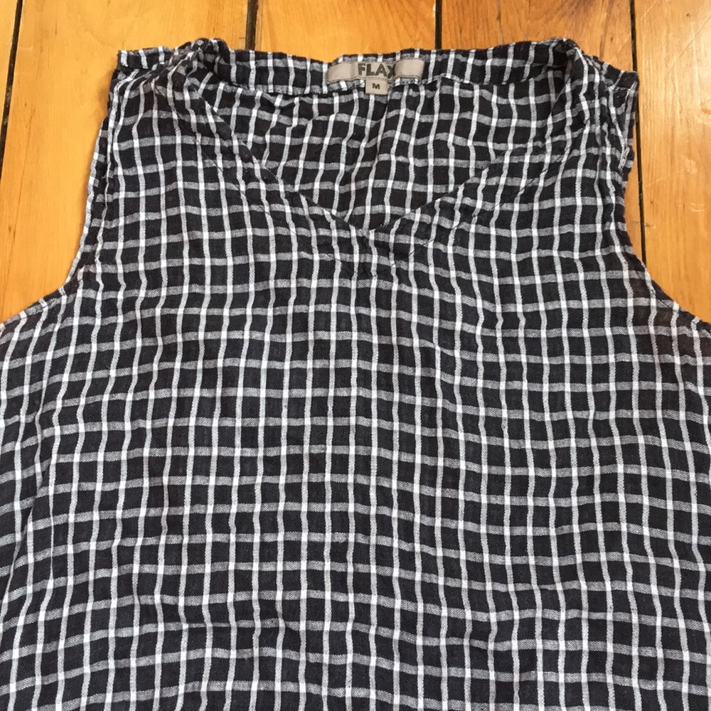 100% linen tank, gingham pattern FLAX brand